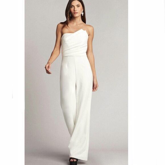Tadashi Shoji NWT Women's Strapless Minimalistic Crepe Jumpsuit Ivory XL - Picture 9 of 9